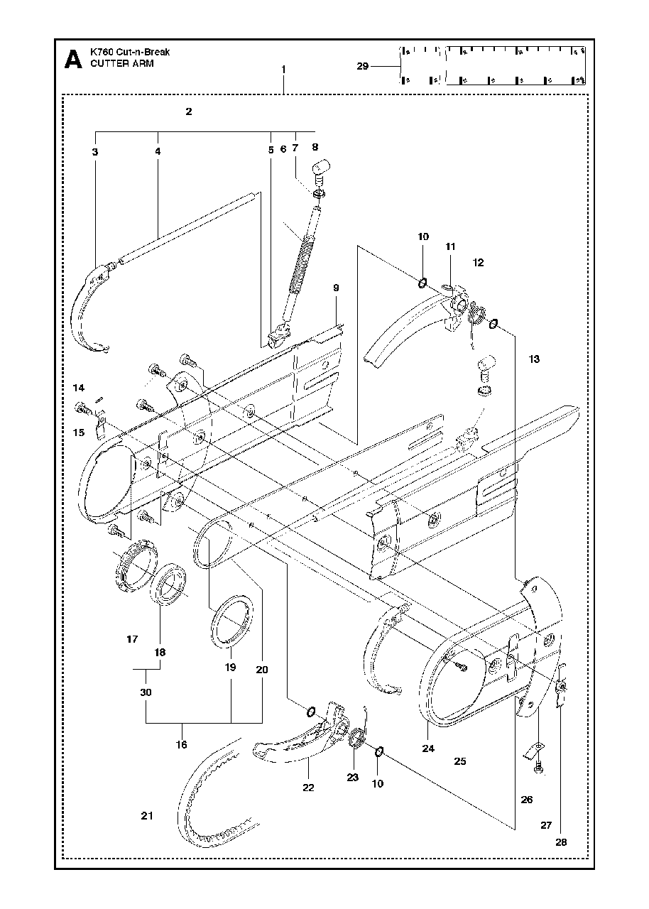 Cutter Arm Diagram and Parts List for K760CUT-N-BREAK 2013-06 Husqvarna Circular Saw