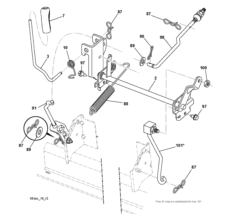 Mower Lift / Deck Lift Diagram and Parts List for YTH150 (96041002103)(2009-10) Husqvarna Lawn Tractor