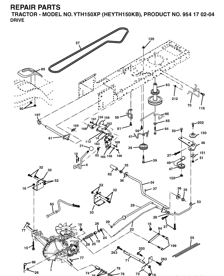 Drive Diagram and Parts List for YTH150XP (HEYTH150KB)(2004-01) Husqvarna Lawn Tractor