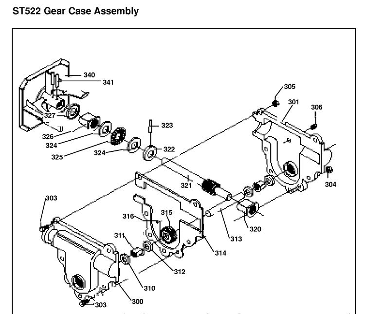 Gear Case Diagram and Parts List for ST522H (601002327)(1998-01) Husqvarna Snow Blower