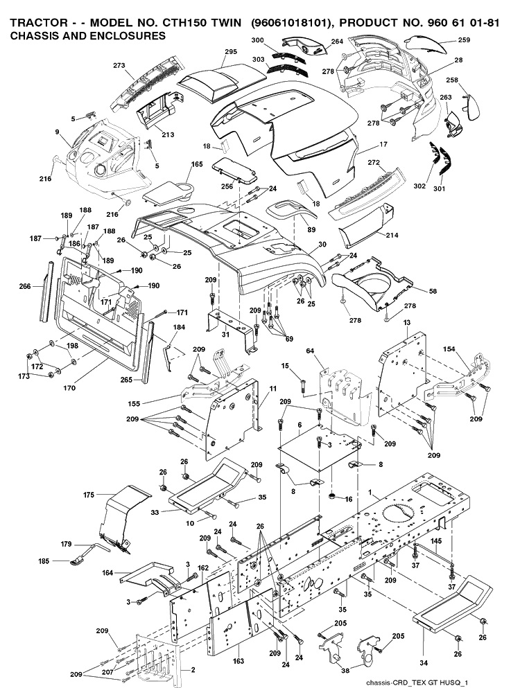 Chassis And Enclosures Diagram and Parts List for CTH150 (96061018101)(2008-07) Husqvarna Lawn Tractor