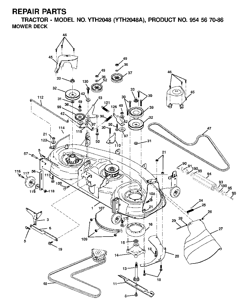 Mower Deck / Cutting Deck Diagram and Parts List for YTH2048A (954567086)(2001-02) Husqvarna Lawn Tractor