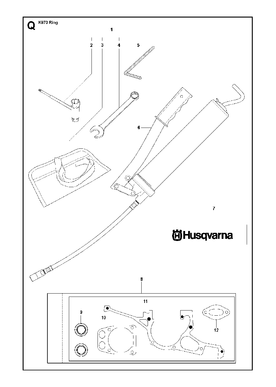 Tools Diagram and Parts List for K970RING 2011-12 Husqvarna Circular Saw