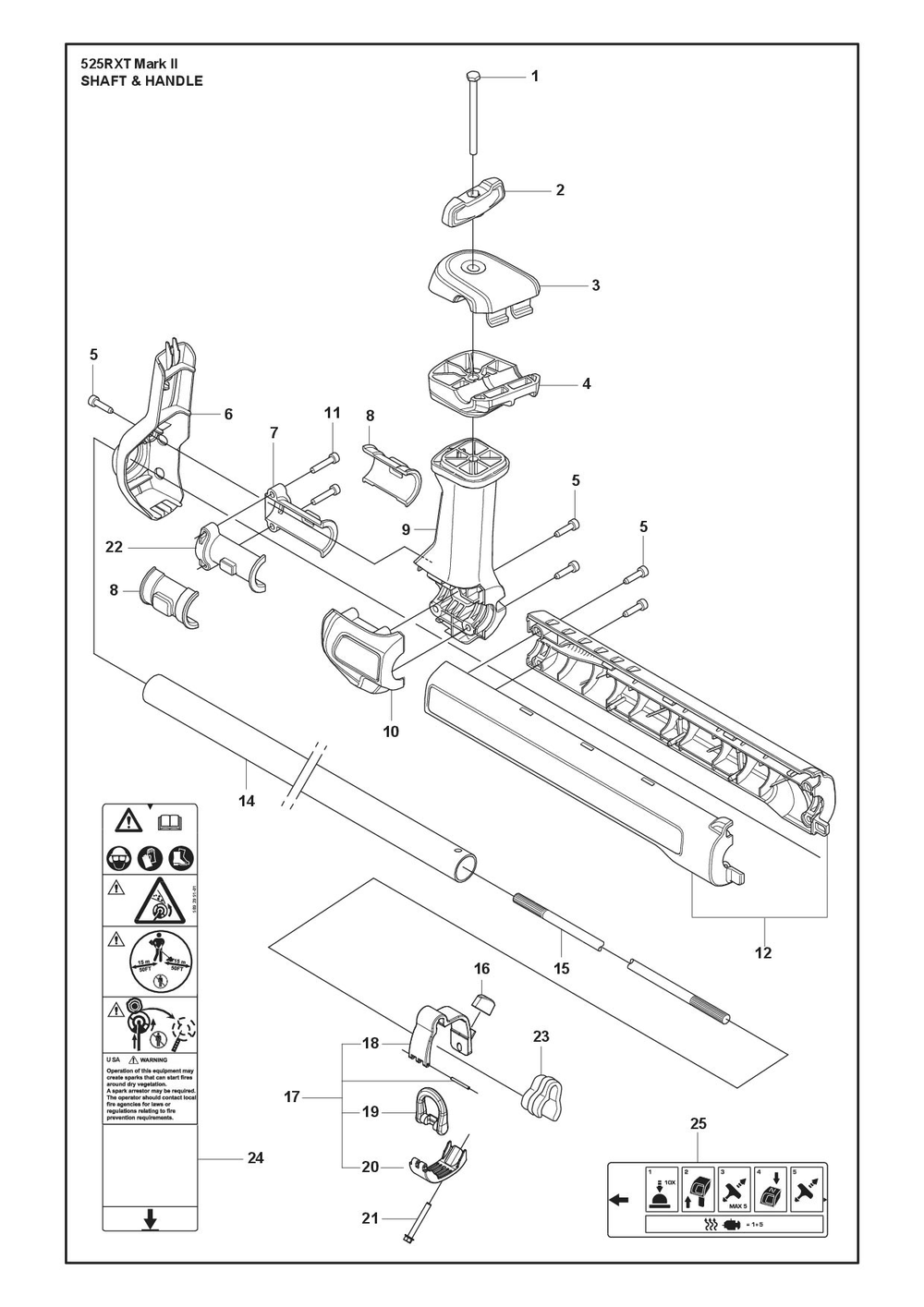Shaft And Handle Diagram and Parts List for 525RXTMARKII  Husqvarna Brush Cutter