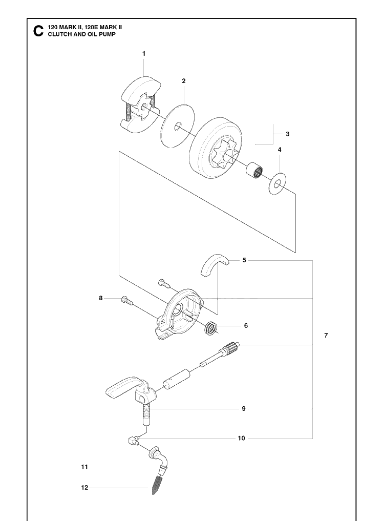 Clutch And Oil Pump Diagram and Parts List for 120MARKII (967861901)(20181800001-Current) Husqvarna Chainsaw