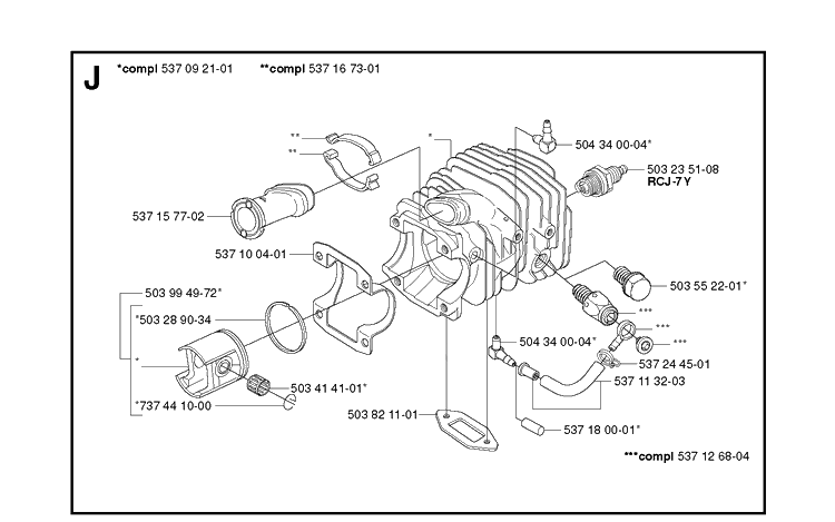 Cylinder Piston Diagram and Parts List for 336 20034000001-20040100000 Husqvarna Chainsaw