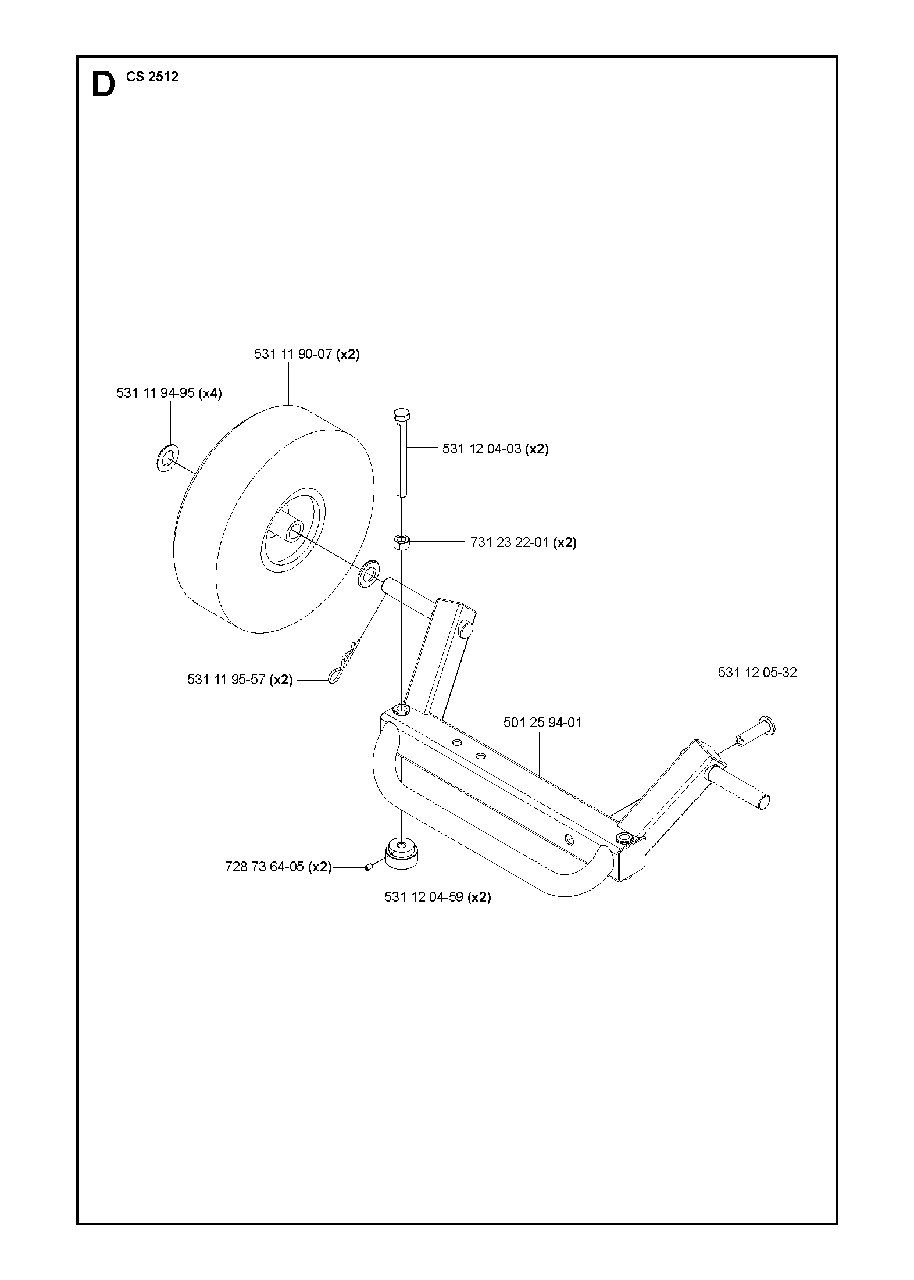 Wheels And Tires Diagram and Parts List for CS2512 (1301 & Above)(2013-04) Husqvarna Circular Saw