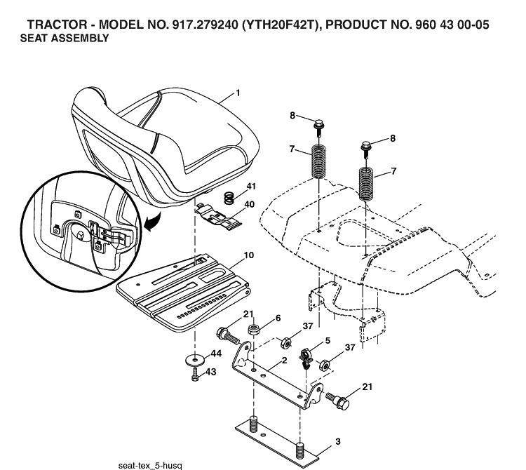 Seat Diagram and Parts List for YTH20F42T (917279240)(2006-02) Husqvarna Lawn Tractor