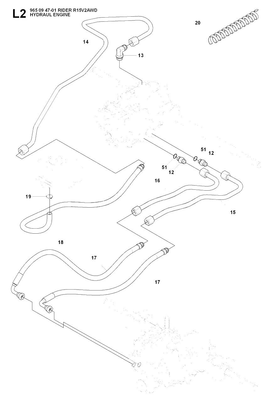 Hydraulic Pump - Motor 2 Diagram and Parts List for R15-V2AWD (965094701)(2007-01) Husqvarna Lawn Tractor