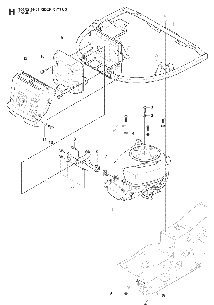 Engine Diagram and Parts List for RIDER175 (966828401)(2008-05) Husqvarna Lawn Mower