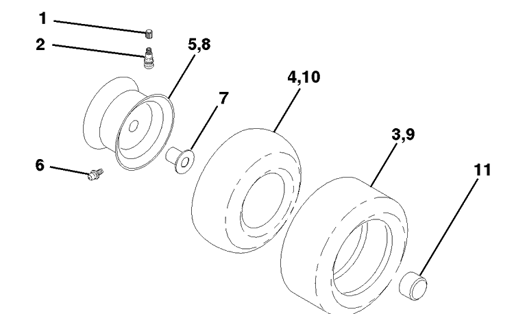 Wheels And Tires Diagram and Parts List for LTH130 (954140005G)(1998-07) Husqvarna Lawn Mower