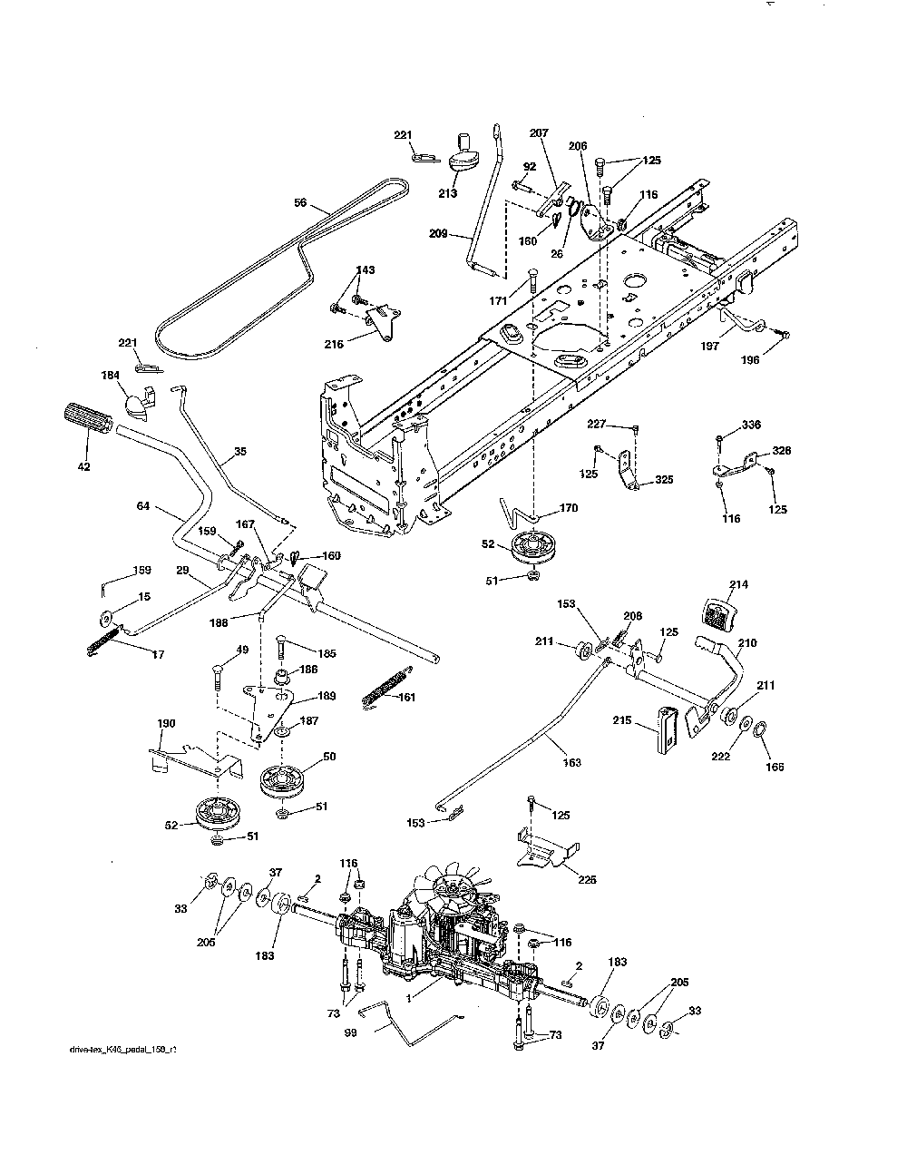 Drive Diagram and Parts List for YT42CS-502110  Husqvarna Lawn Tractor