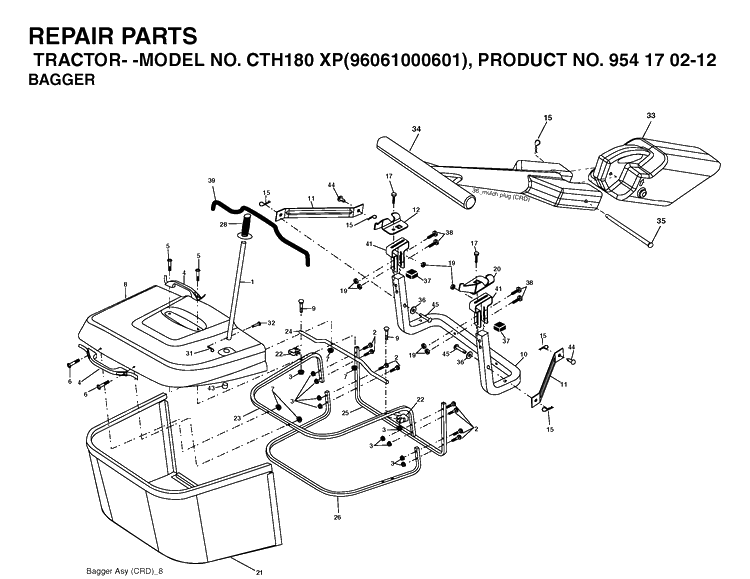 Bagger Diagram and Parts List for CTH180XP (96061000601)(2005-05) Husqvarna Lawn Tractor