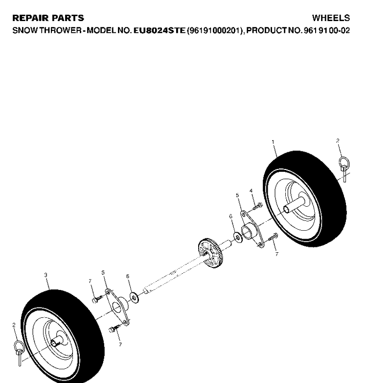 Wheels And Tires Diagram and Parts List for 8024STE (EU8024STE)(2007-01) Husqvarna Snow Blower