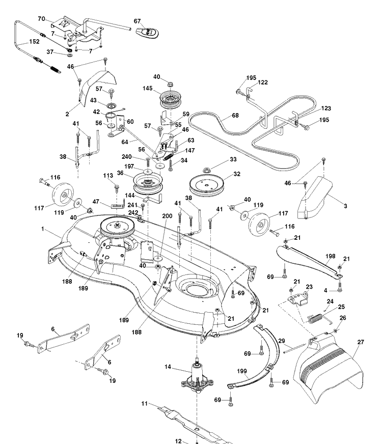 Mower Deck / Cutting Deck Diagram and Parts List for YTH2246-223905 2017-12 Husqvarna Lawn Tractor