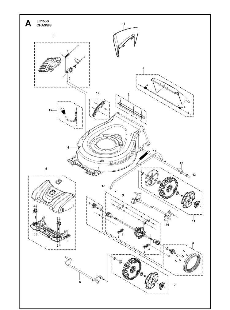 Chassis Diagram and Parts List for LC153S (967988601)(2019-11) Husqvarna Lawn Mower