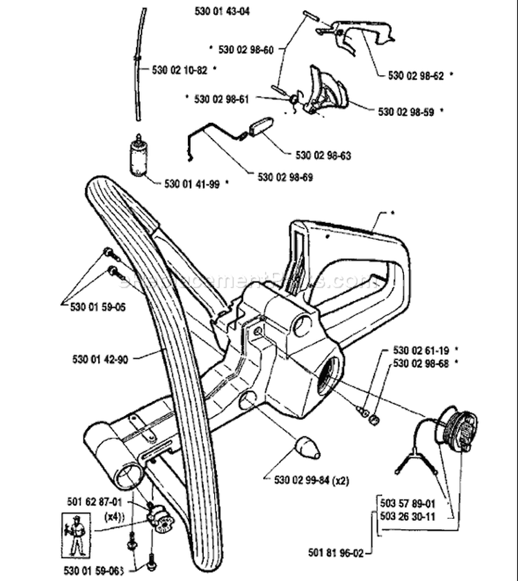 Page J Diagram and Parts List for 36 1991-06 Husqvarna Chainsaw