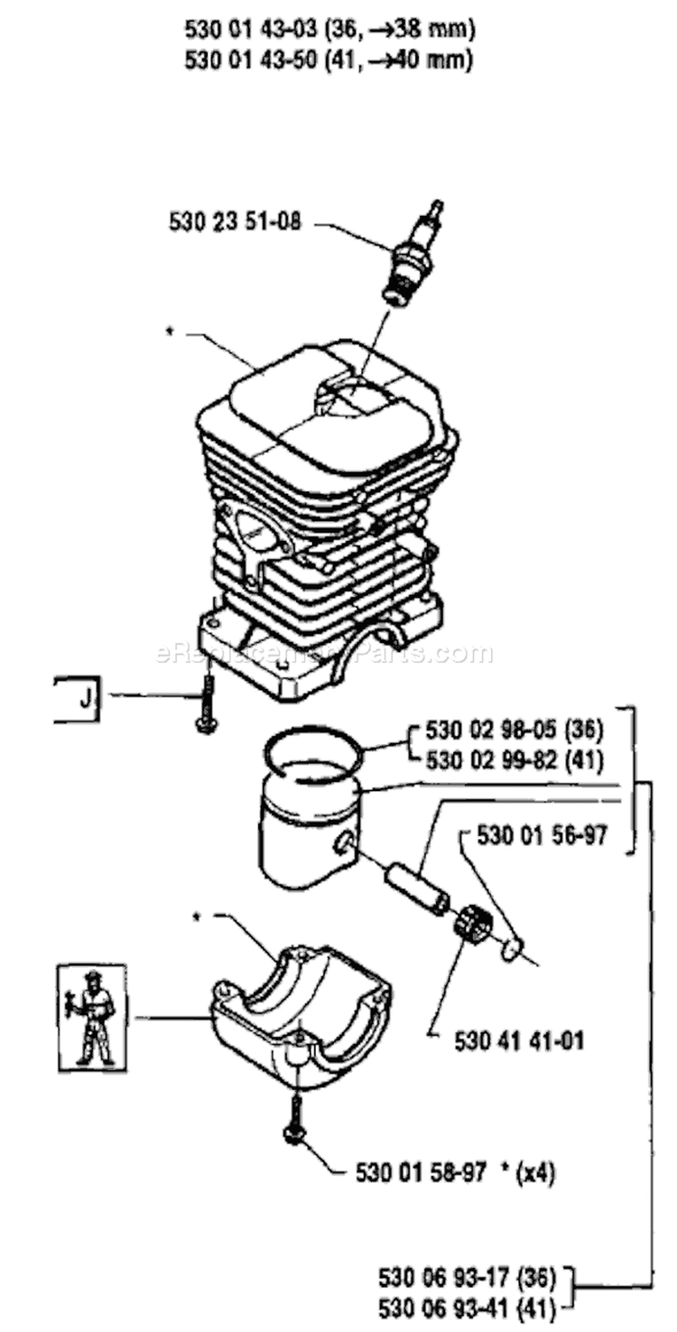 Page H Diagram and Parts List for 36 1991-06 Husqvarna Chainsaw