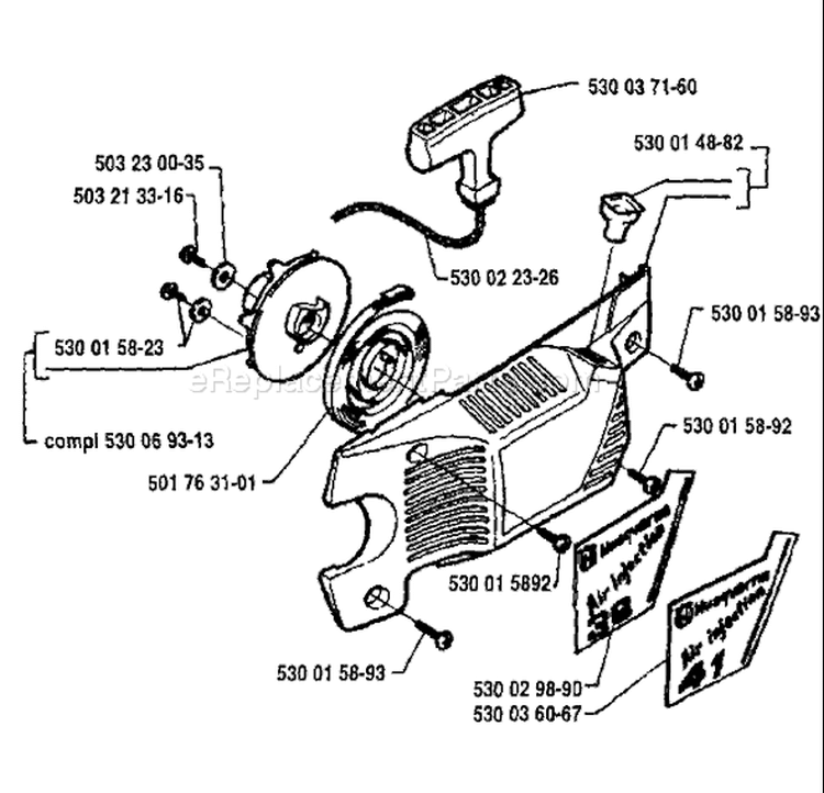 Page H Diagram and Parts List for 36 1994-05 Husqvarna Chainsaw