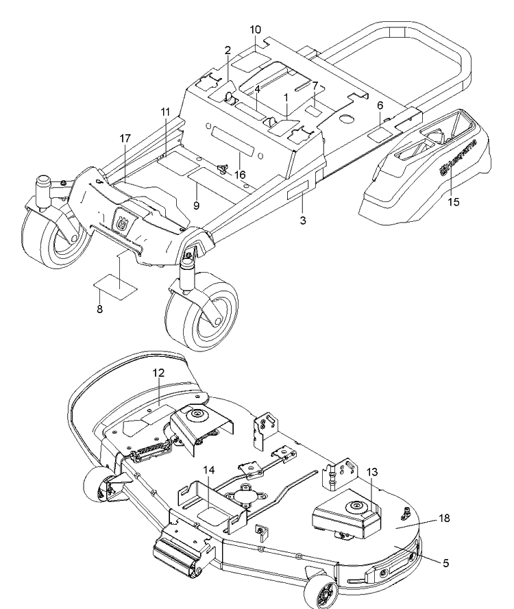 Decals Diagram and Parts List for Z254F (96795400300)(2018-10) Husqvarna Lawn Mower