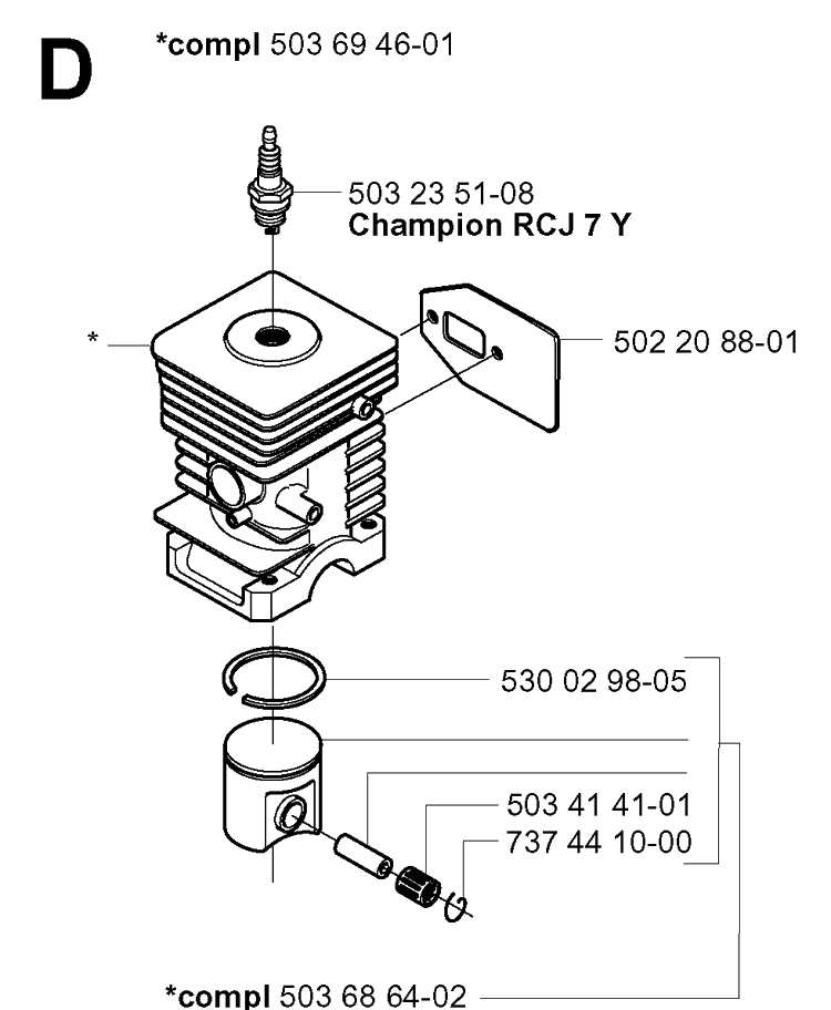 Cylinder Piston Diagram and Parts List for 240RBD 20004000001-Current Husqvarna Brush Cutter