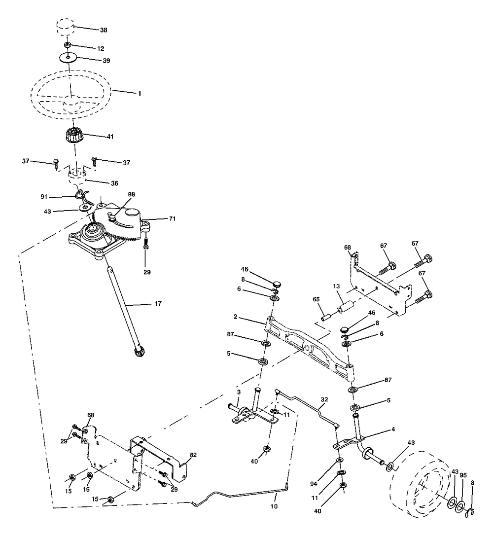 Steering Assembly Diagram and Parts List for YTH2248 (954571977-B)(2004-06) Husqvarna Lawn Tractor