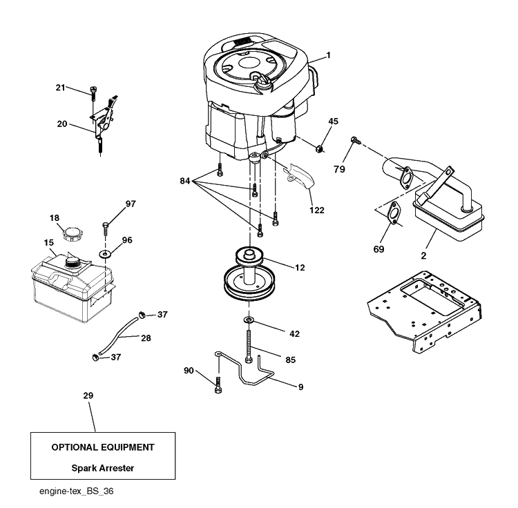 Engine Diagram and Parts List for CT126 (96051000702)(2011-4) Husqvarna Lawn Tractor