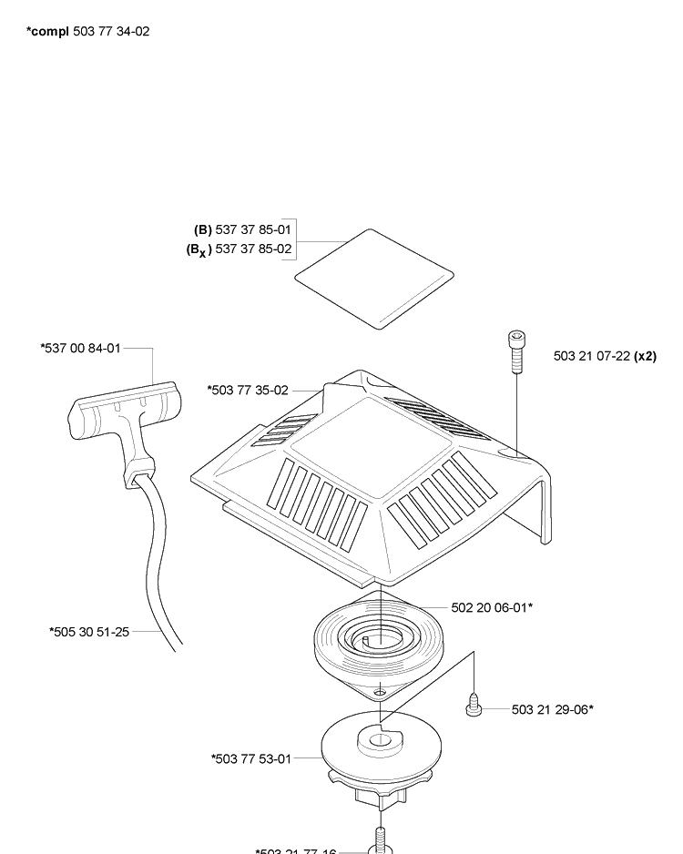 Starter Diagram and Parts List for 225B 2006-09 Husqvarna Leaf Blower / Vacuum