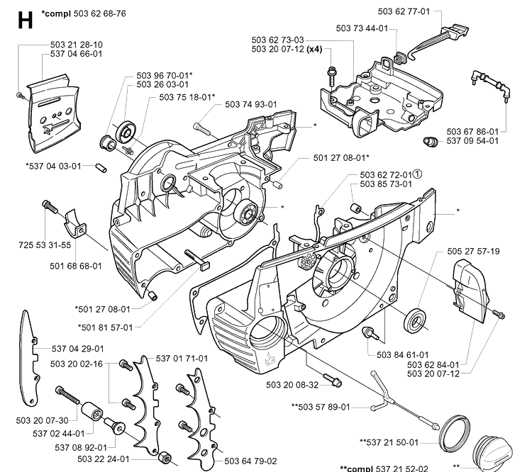 Crankcase 2 Diagram and Parts List for 365 20051800001-20070900000 Husqvarna Chainsaw