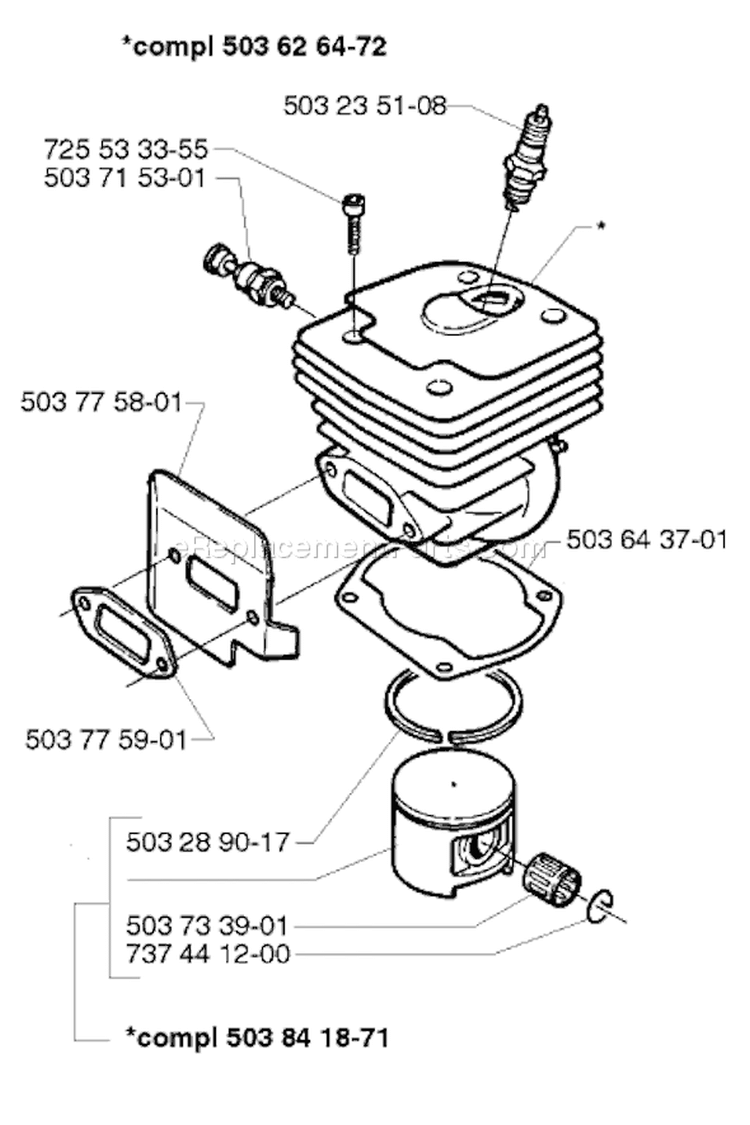 Page J Diagram and Parts List for 371 1996-03 Husqvarna Chainsaw