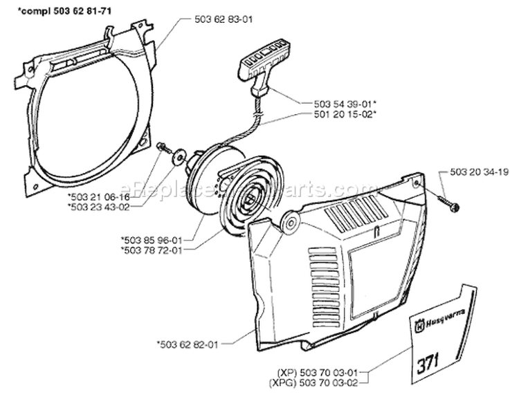 Page M Diagram and Parts List for 371 1997-12 Husqvarna Chainsaw
