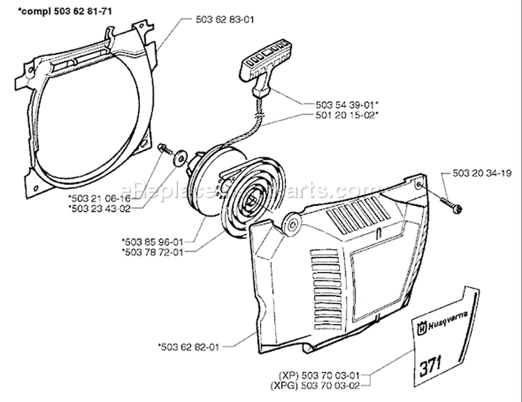 Page M Diagram and Parts List for 371EPA 371 EPA 1997-12 Husqvarna Chainsaw