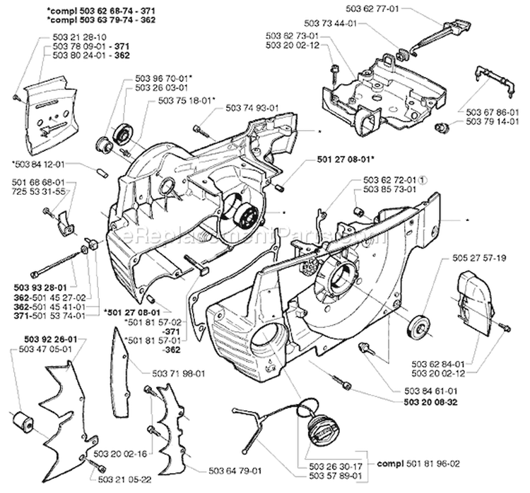 Page D Diagram and Parts List for 371 1999-05 Husqvarna Chainsaw