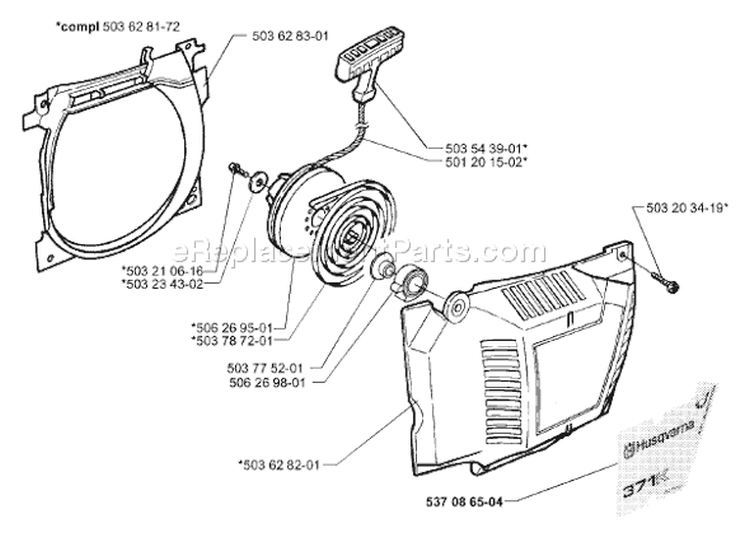 Page M Diagram and Parts List for 371K 371 K 2000-02 Husqvarna Concrete Saw