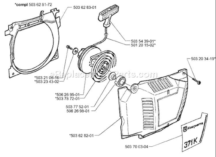 Page M Diagram and Parts List for 371 K EPA 1999-04 Husqvarna Concrete Saw