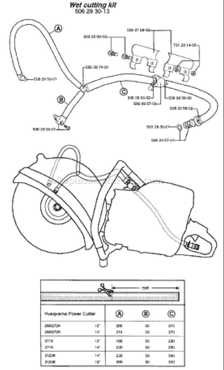 Page O Diagram and Parts List for 371 K EPA 1999-04 Husqvarna Concrete Saw