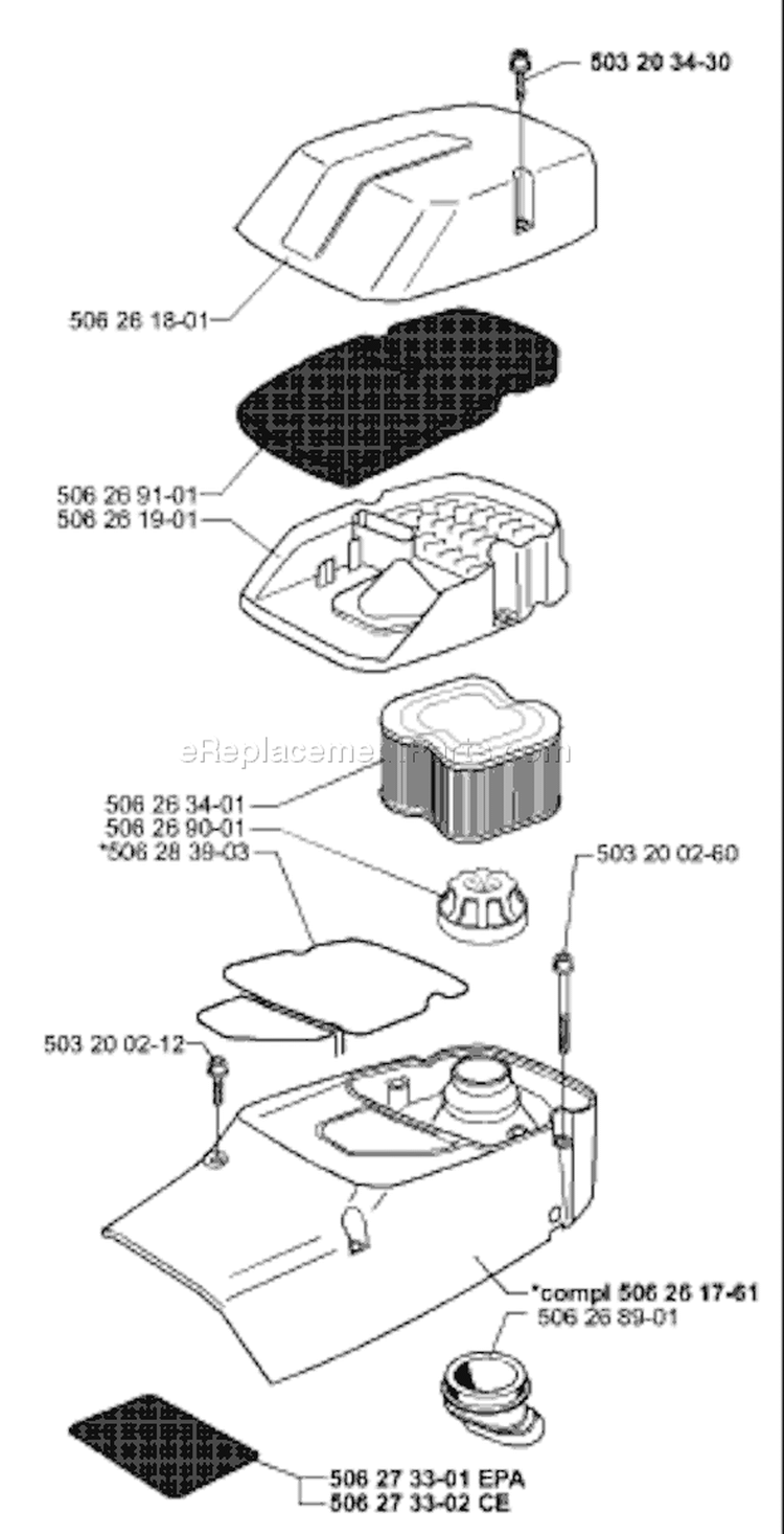 Page G Diagram and Parts List for 371 K EPA 1999-04 Husqvarna Concrete Saw
