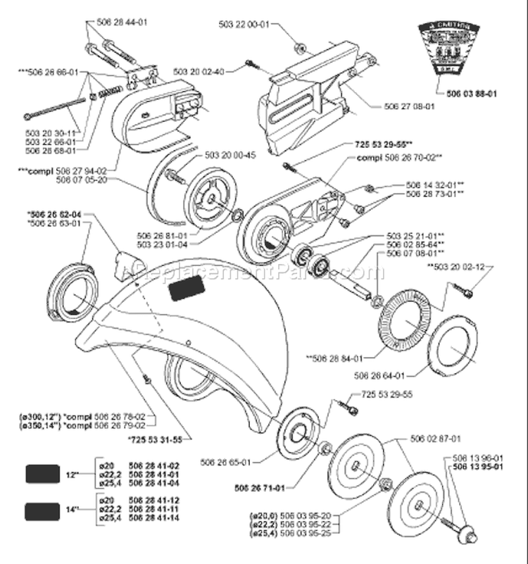 Page H Diagram and Parts List for 371 K EPA 1999-04 Husqvarna Concrete Saw