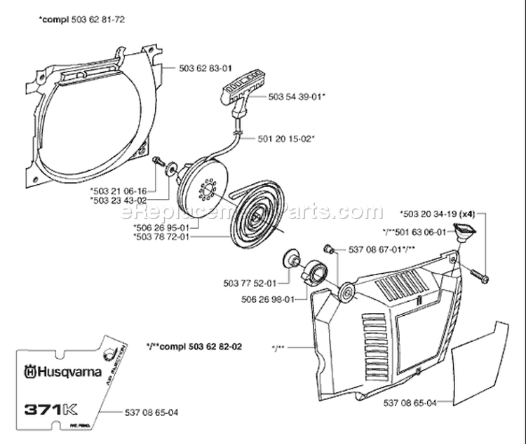Page M Diagram and Parts List for 371 K EPA 2002-01 Husqvarna Concrete Saw