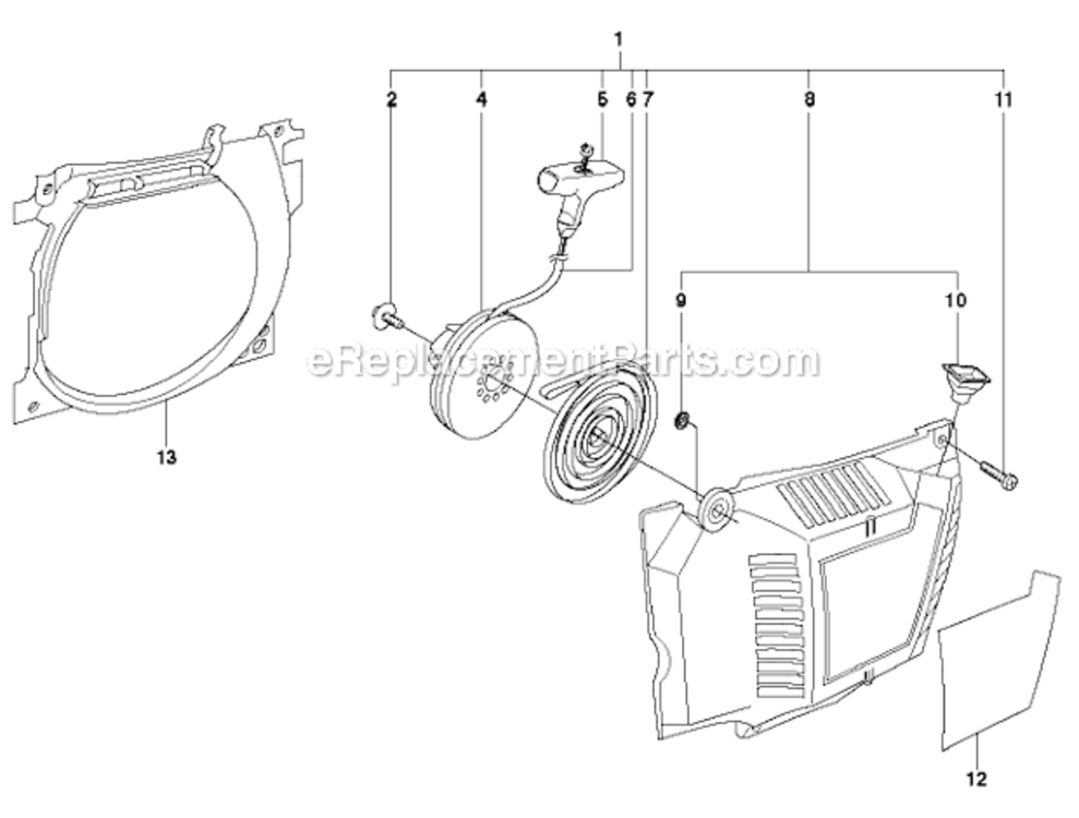 Starter Diagram and Parts List for 372XP  Husqvarna Chainsaw