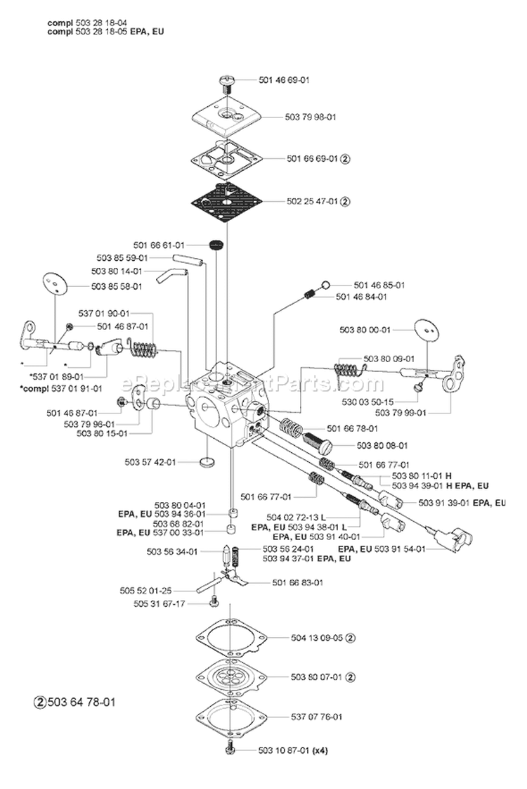 Page B Diagram and Parts List for 372 2005-05 Husqvarna Chainsaw