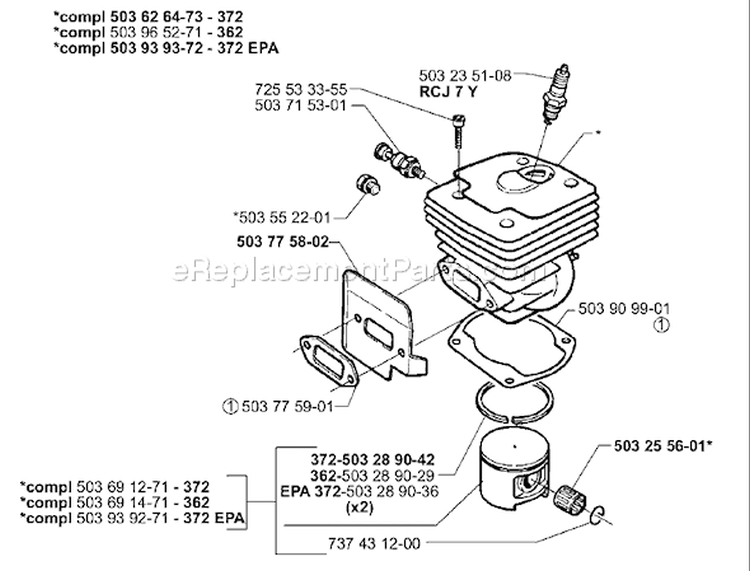 Page J Diagram and Parts List for 362EPA 362 EPA 1999-11 Husqvarna Chainsaw