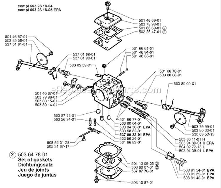 Page B Diagram and Parts List for 362EPA 362 EPA 1999-11 Husqvarna Chainsaw