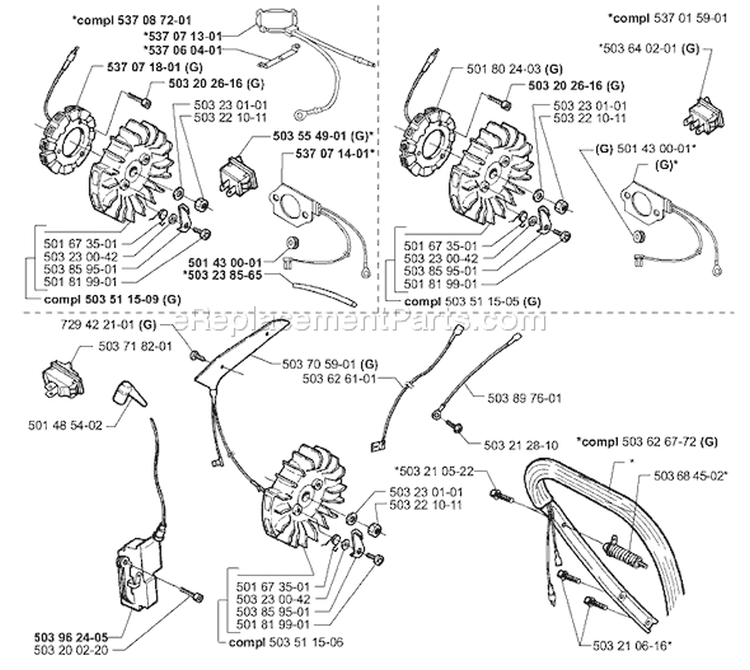 Page G Diagram and Parts List for 362EPA 362 EPA 1999-11 Husqvarna Chainsaw