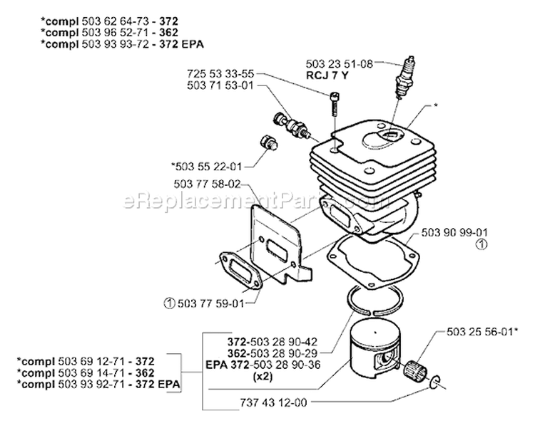 Page K Diagram and Parts List for 372EPA 372 EPA 2001-10 Husqvarna Chainsaw