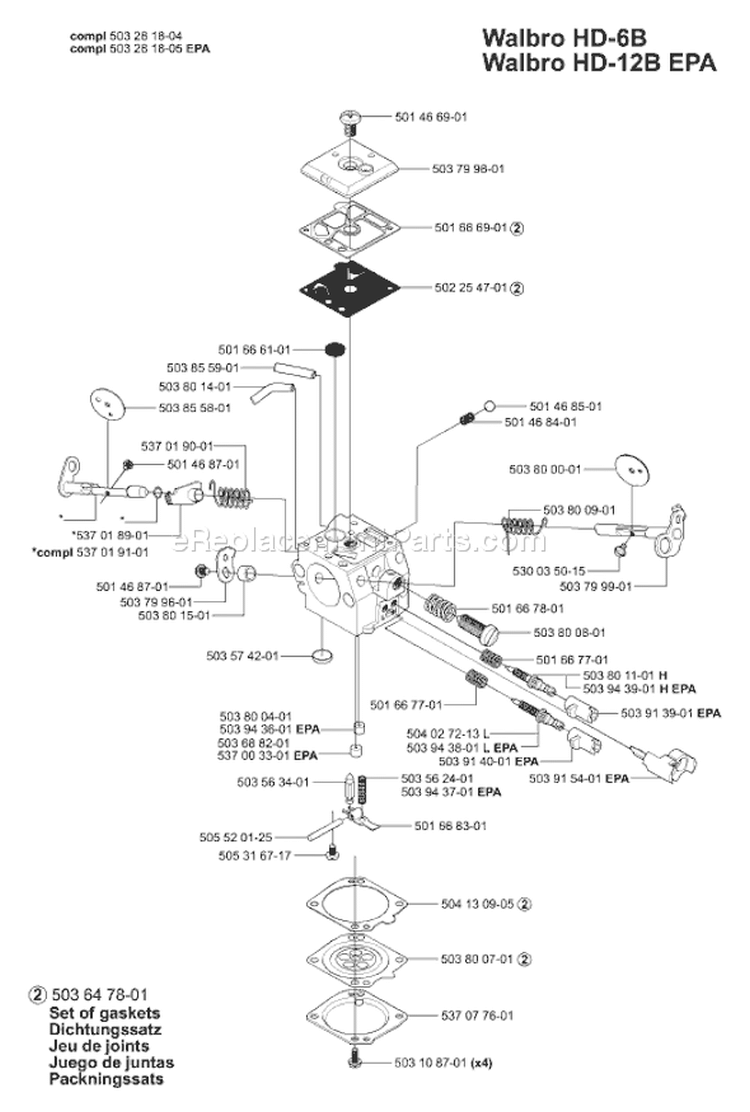 Page B Diagram and Parts List for 372EPA 372 EPA 2001-10 Husqvarna Chainsaw
