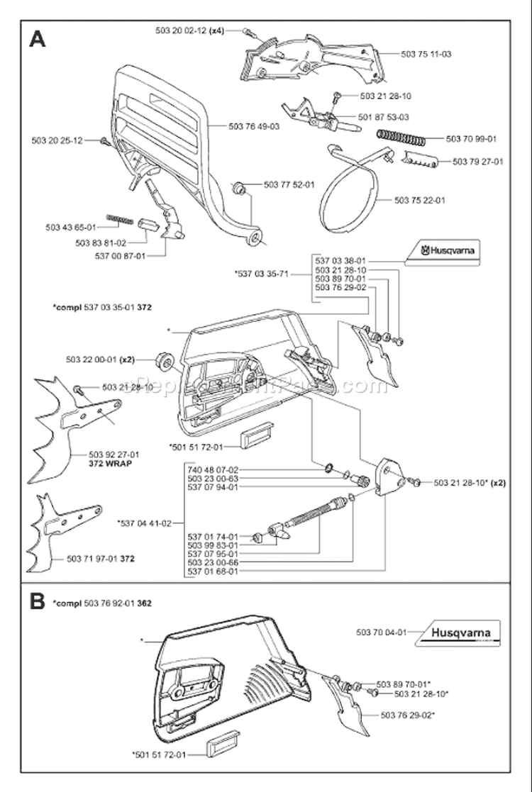 Page C Diagram and Parts List for 372EPA 372 EPA 2001-10 Husqvarna Chainsaw