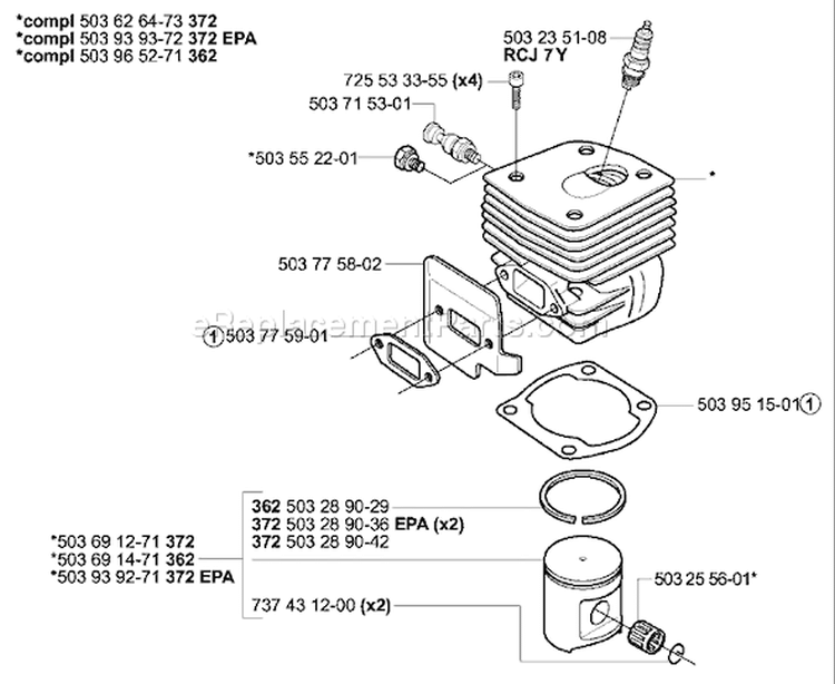 Page F Diagram and Parts List for 362EPA 362 EPA 2003-10 Husqvarna Chainsaw
