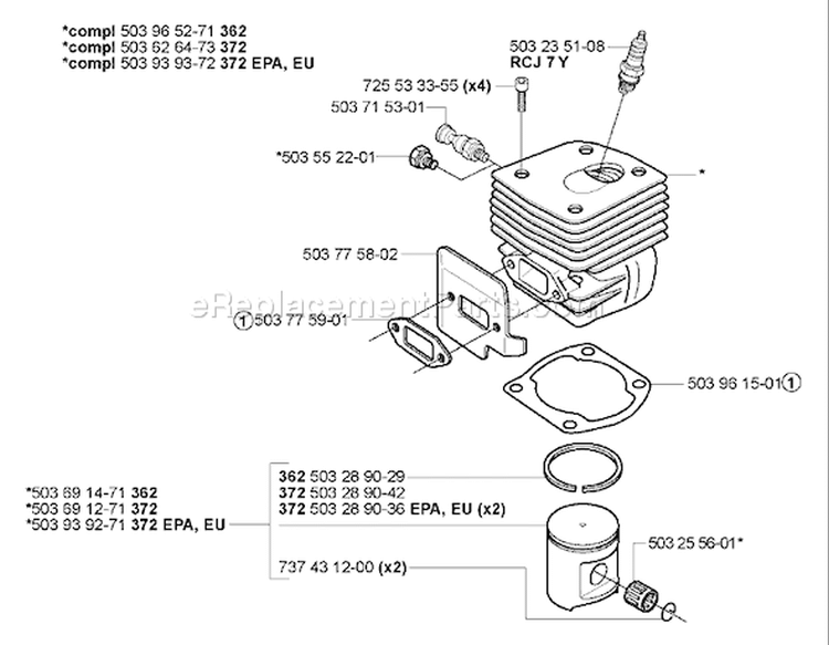 Page K Diagram and Parts List for 372 2005-05 Husqvarna Chainsaw