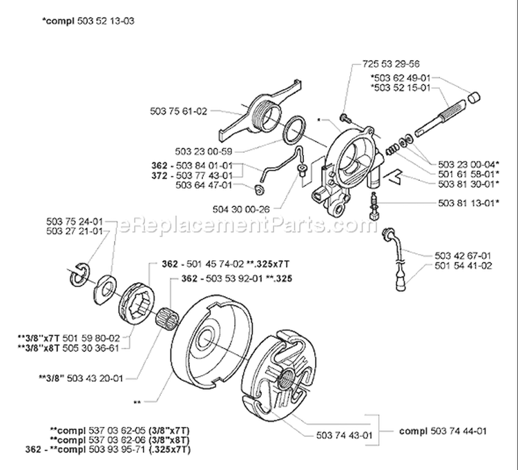 Page D Diagram and Parts List for 372 2005-05 Husqvarna Chainsaw